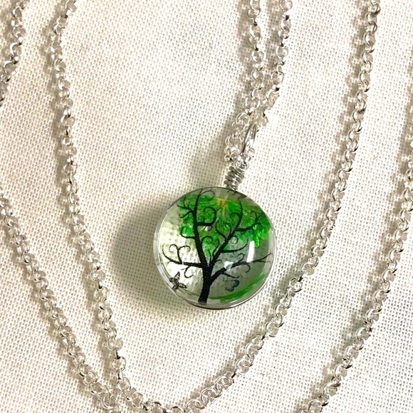 Glass Flower Butterfly Tree Necklace - Picture 2 of 4